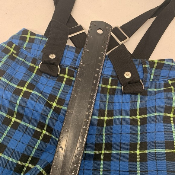 Hot Topic Plaid Pants Woman XS Suspenders Blue Pockets Preppy School Y2K Retro - Picture 8 of 9